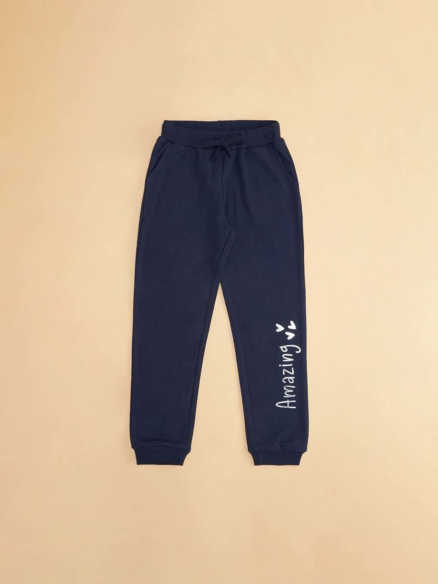 Pantaloons Junior Black Cotton Printed Trackpants