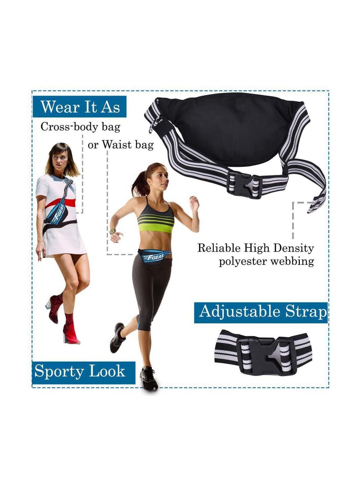 F Gear Black Printed Waist Pouch