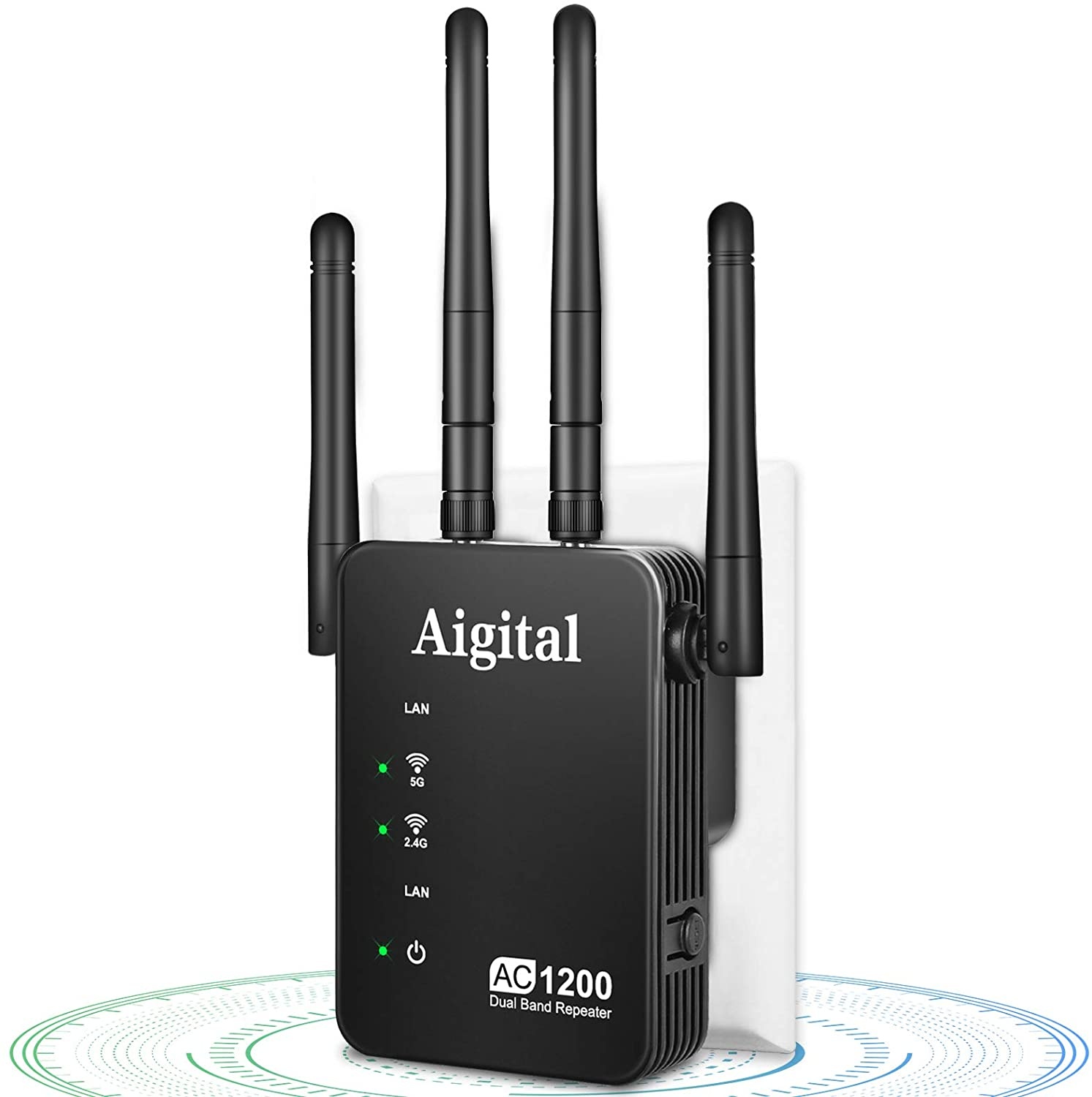 Aigital WiFi Repeater Extender 1200mbps WiFi Range Extender Dual Band 2.4G&5G Wireless Extender with 2 Ethernet Ports Router & Reapter & AP Mode-Covers 32 Devices with 4 External Advanced Antennas