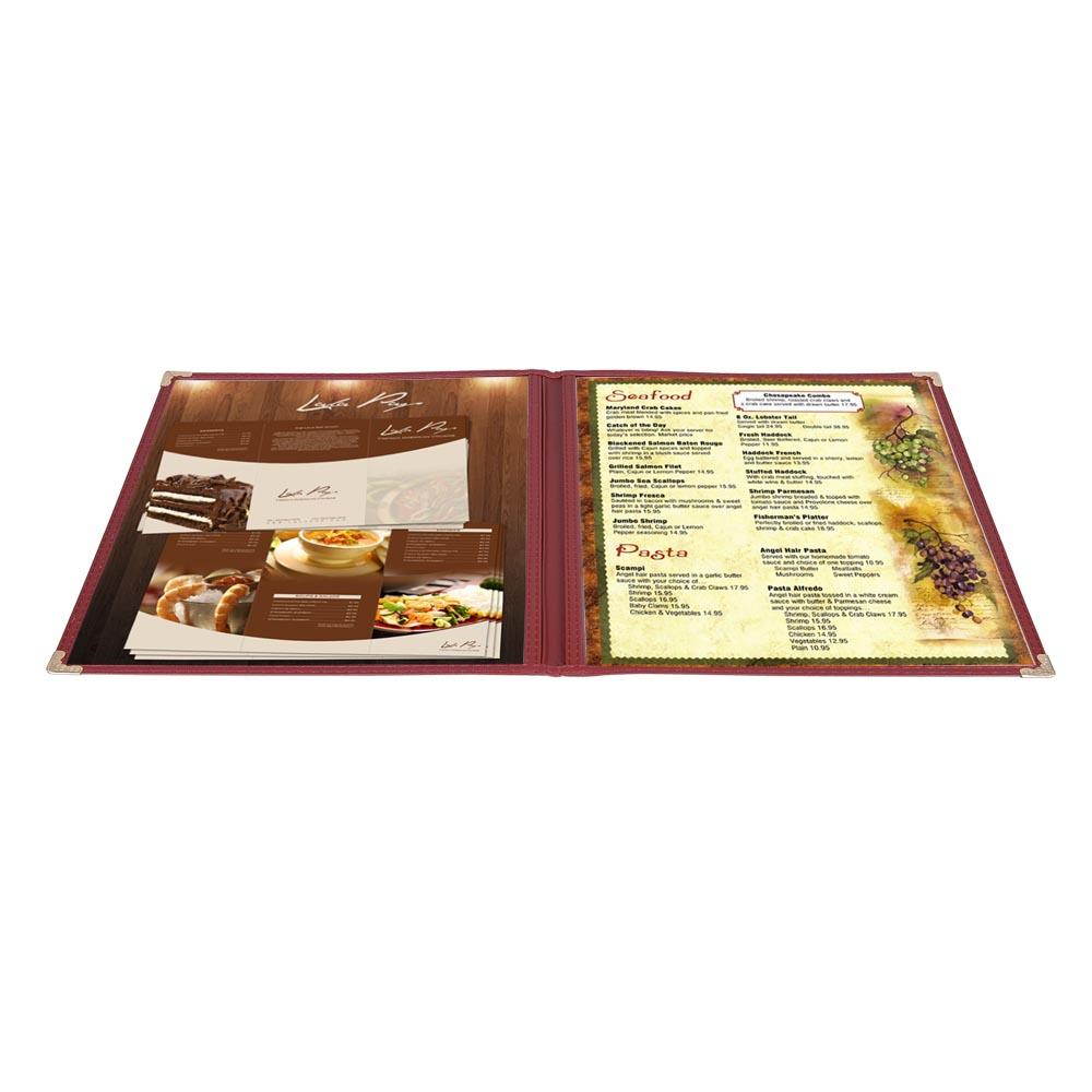 30 Nontoxic Menu Cover 8.5x11 2 Page 4 View Double Fold Stitch Corner Restaurant