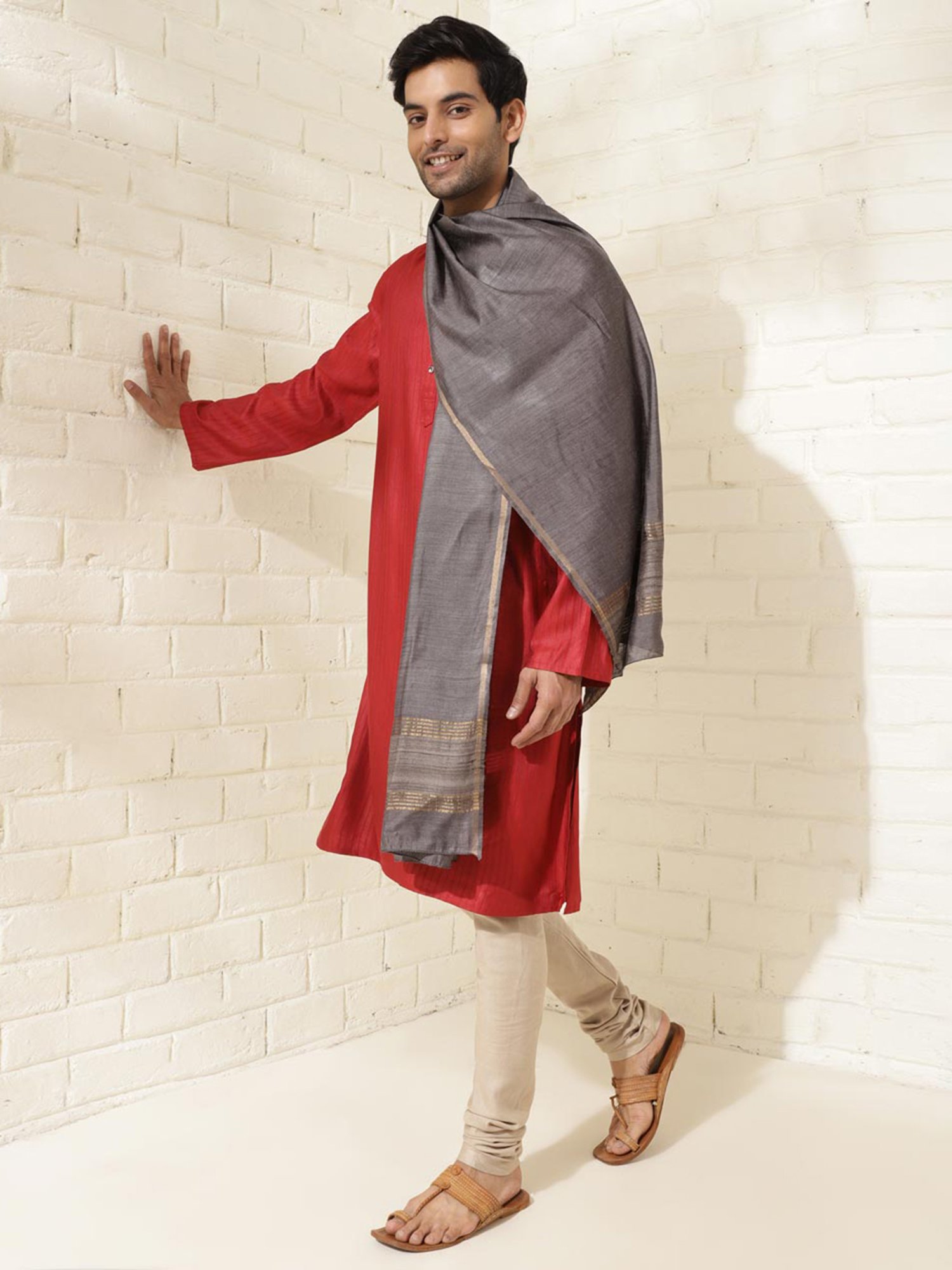 Fabindia Charcoal Self Design Stole