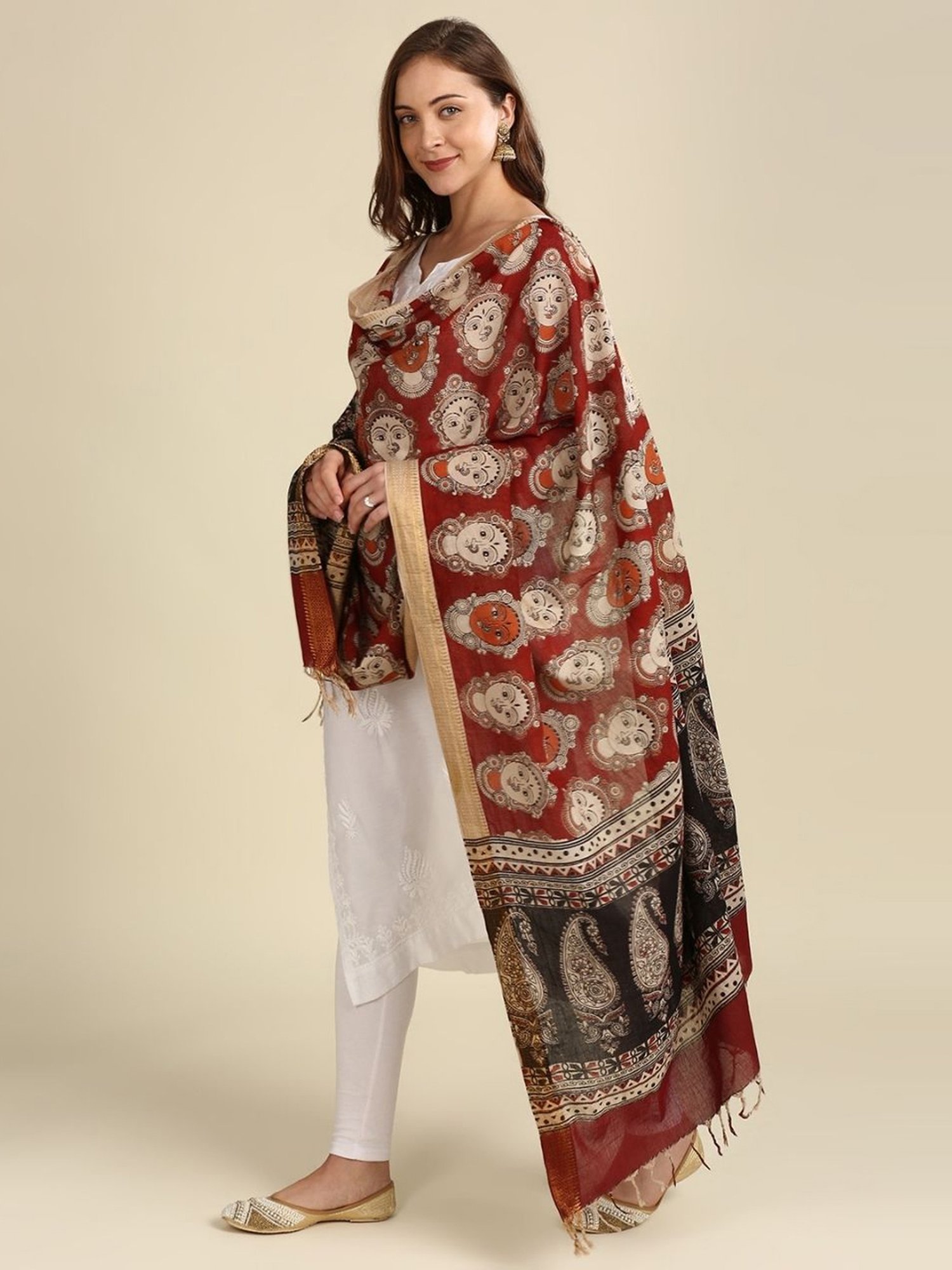 Dupatta Bazaar Maroon Cotton Printed Dupatta