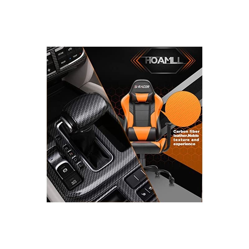 Gaming Office Chair Computer Chair High Back Racing Desk Chair PU Leather Adjustable Seat Height Swivel Chair Ergonomic Executive Chair with Headrest for Adults (Orange)