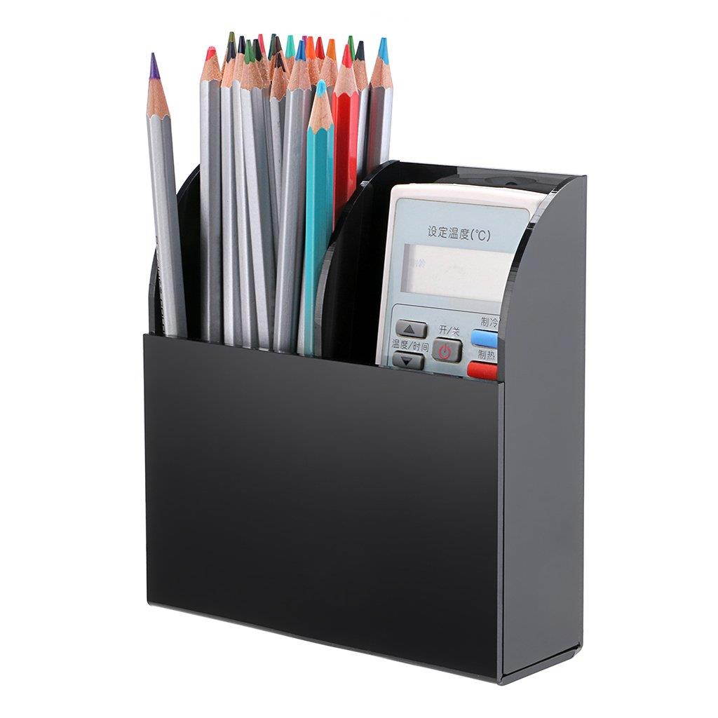 Hipiwe Wall Mount Remote Control Holder Clear Acrylic Media Organizer Storage Box Coffee Table and Nightstand Convenient Remote Control Caddy &hellip; (Two Compartments Black)