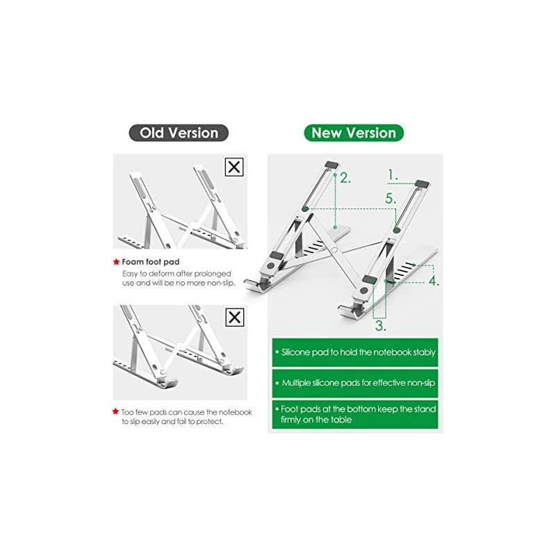 Laptop Stand,  Adjustable Aluminum Notebook Stand with Magnet, Portable Foldable Laptop Holder for Desk Compatible with All 10-15.6in Laptops (Silver)