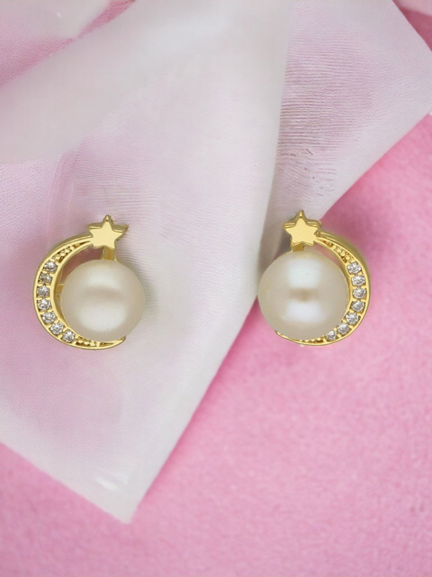 Sri Jagdamba Pearls Charm Round Pearl Stud & Drop Earrings - Set of 2