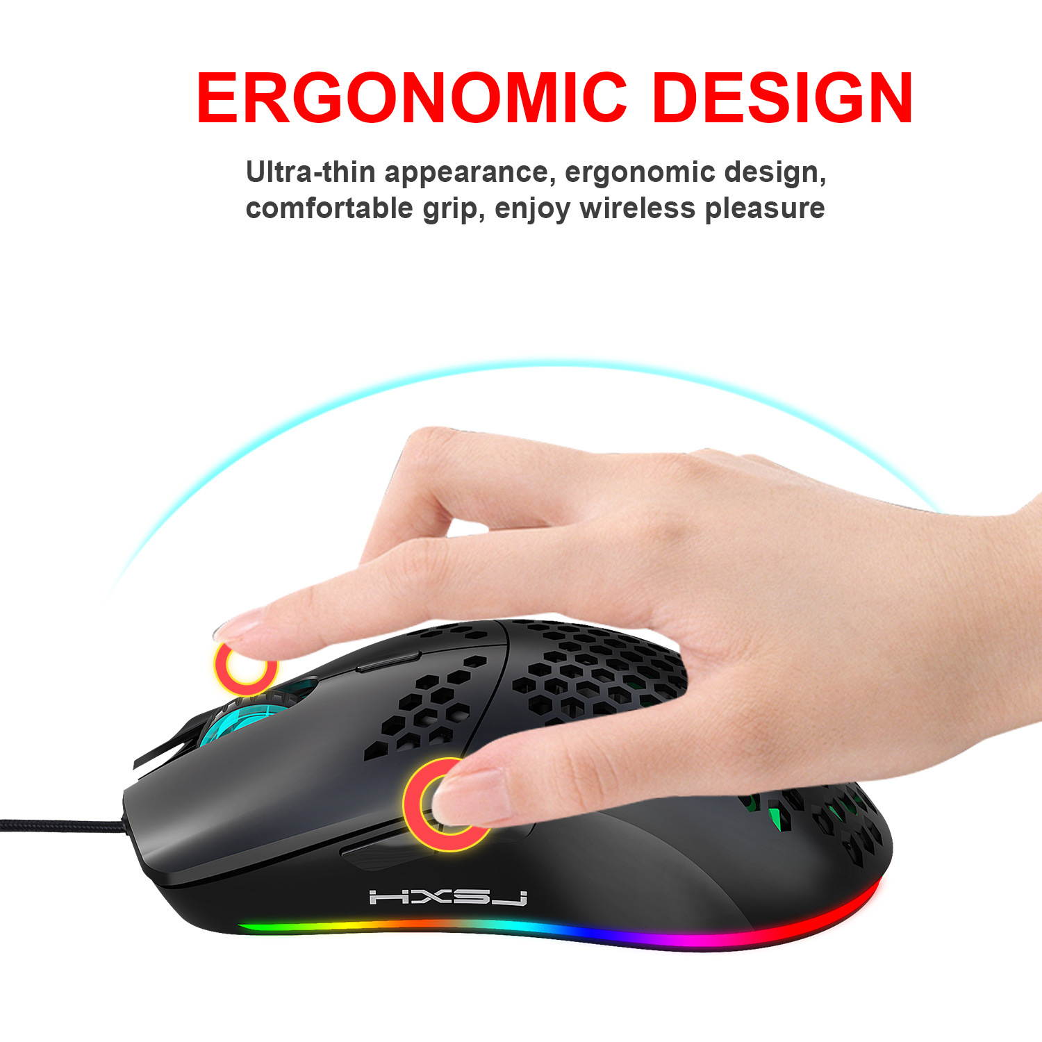 RGB Gaming Mouse with Honeycomb Shell, Ultraweave Cable, 6400 DPI Optical Programmable Wired Mouse