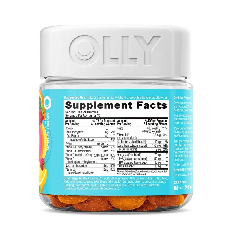 OLLY Essential Prenatal Multivitamin Vibrant Dietary Supplement Gummies - Citrus Berry - 60ct