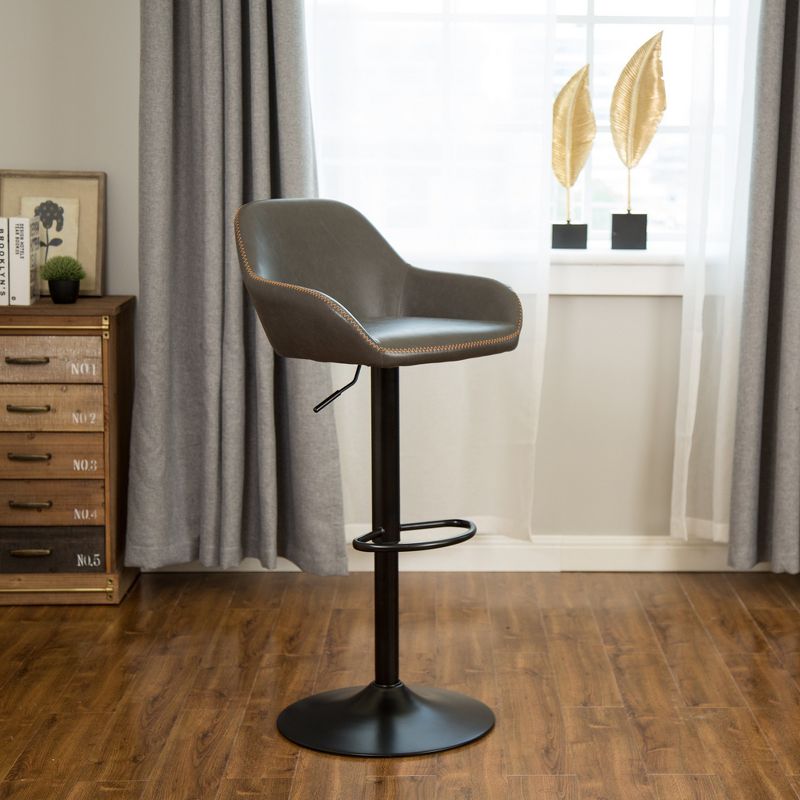 Set of 2 MidCentury Modern Vintage Leatherette Gaslift Adjustable Barstool Gray - Glitzhome
