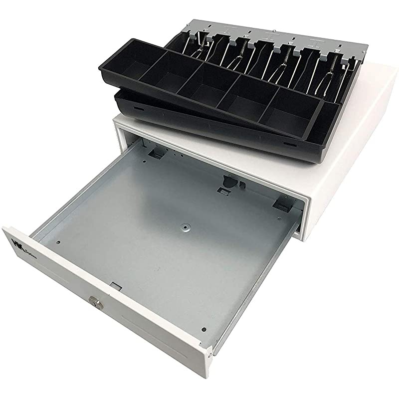13 Heavy Duty Compact White Manual PushOpen Cash Drawer with 4 Bill 5 Coin Till