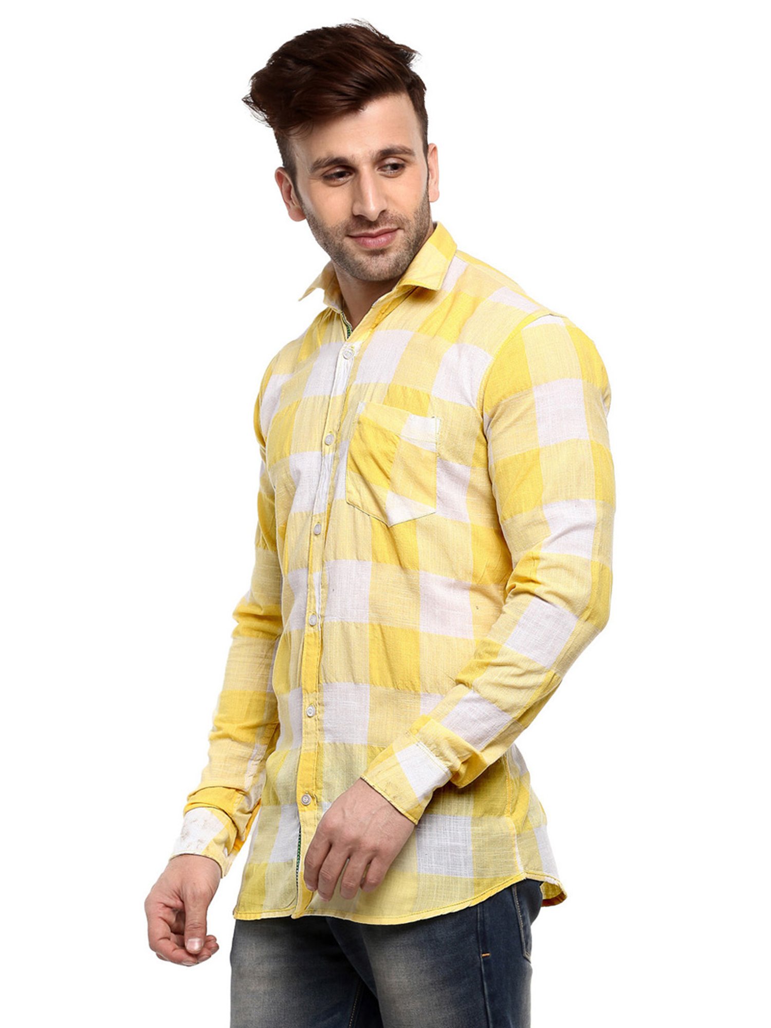 Hangup Plus Yellow Slim Fit Check Shirt