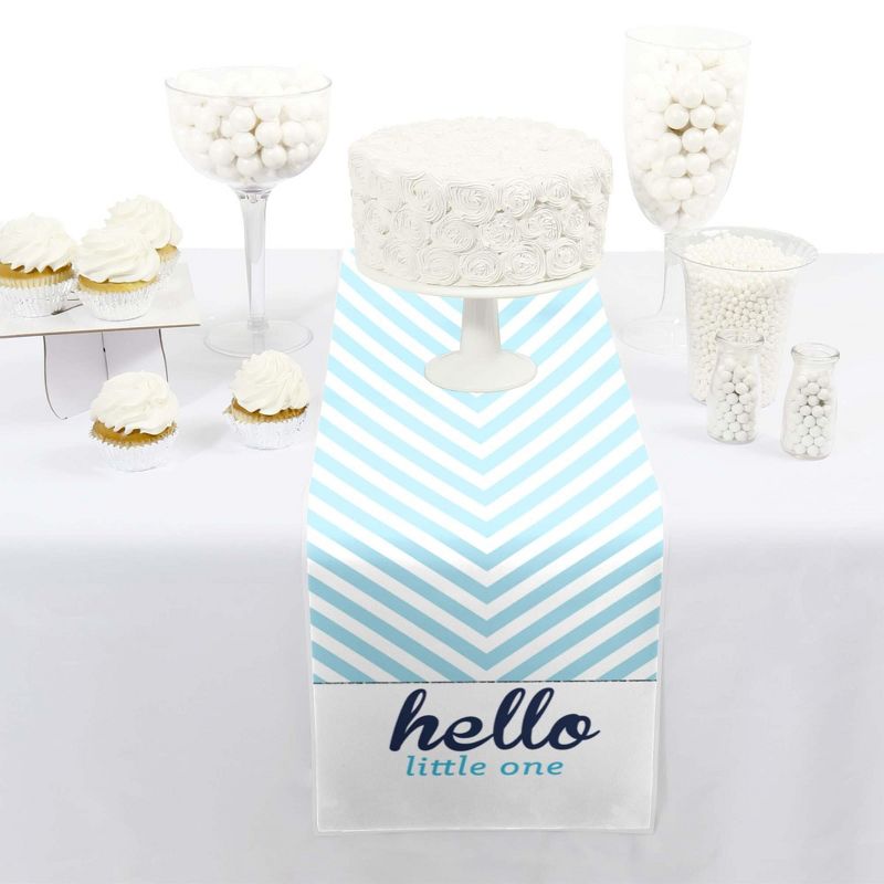 Big Dot of Happiness Hello Little One - Blue and Silver - Petite Boy Baby Shower Party Paper Table Runner - 12 x 60 inches
