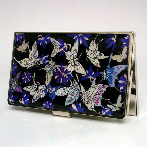 Antique Alive Mother of Pearl Blue Butterfly Metal Business Credit Name Id Card Holder Case Wallet (B115)