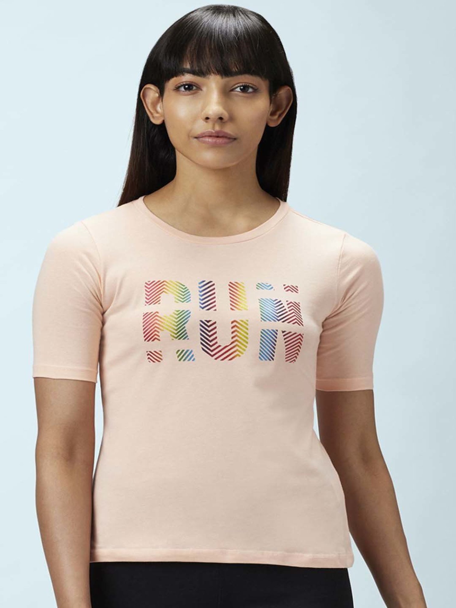 Ajile by Pantaloons Peach Cotton Graphic Print Sports T-Shirt