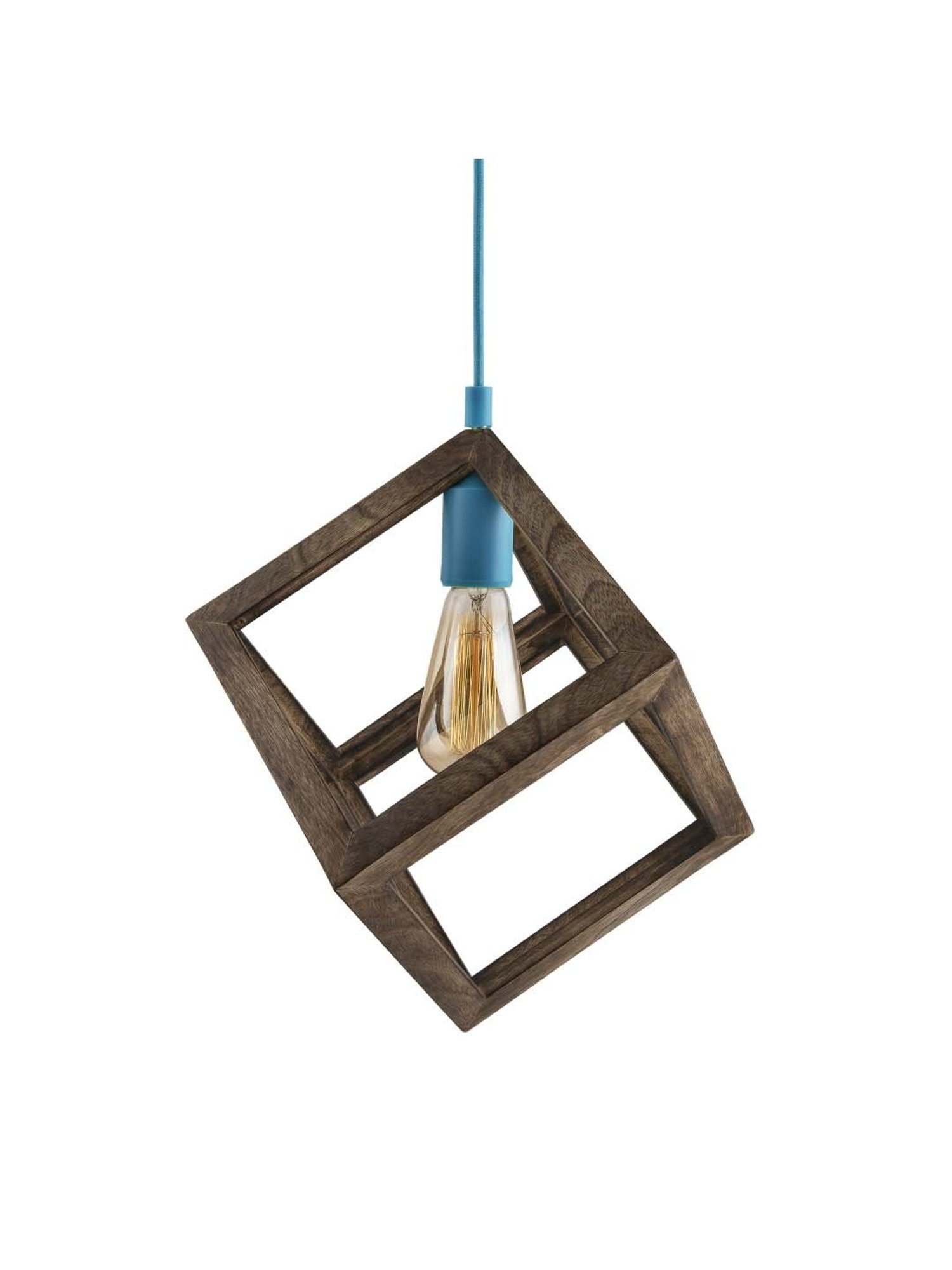 Homesake 3-Lights Round Cluster Brown Wooden Modern Nordic Cube Hanging Light  (Bulb not included)