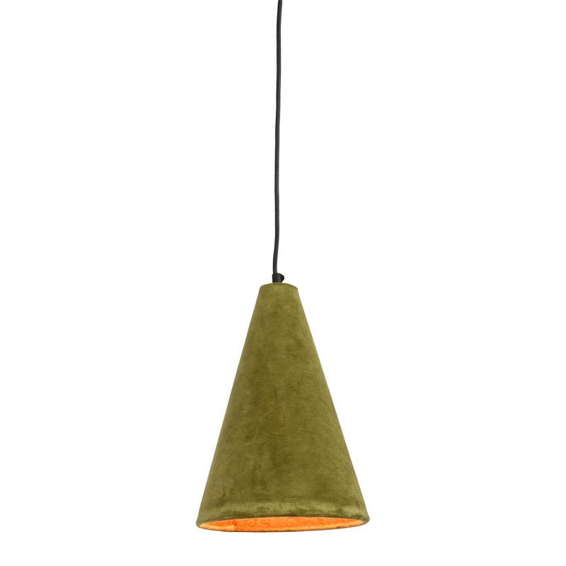 6" Cord Cone Shaped Cotton Velvet Pendant Ceiling Light with Handmade Paper Lining Olive Green - 3R Studios