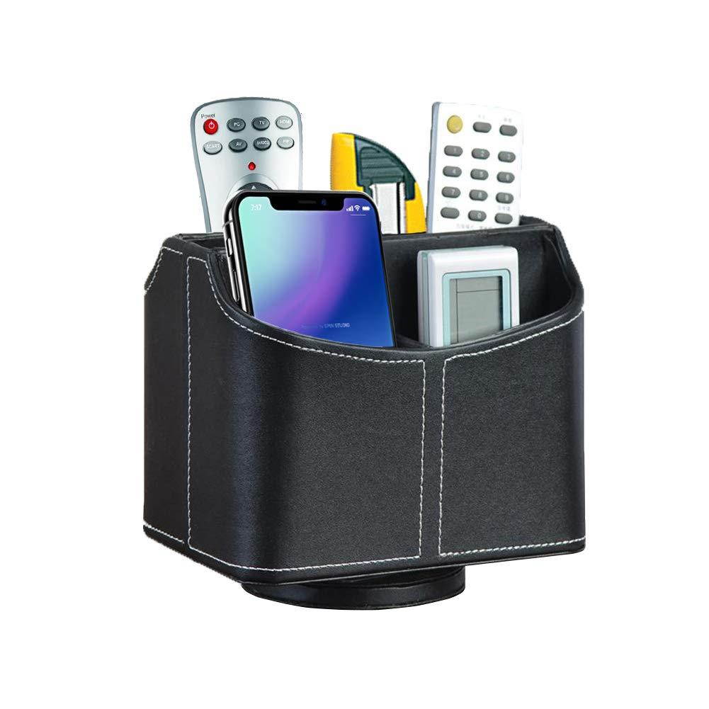 Fosinz Remote Control Holder Organizer Leather Control Storage TV Remote Control Organizer with 5 Spacious Compartments (Spinning Black)