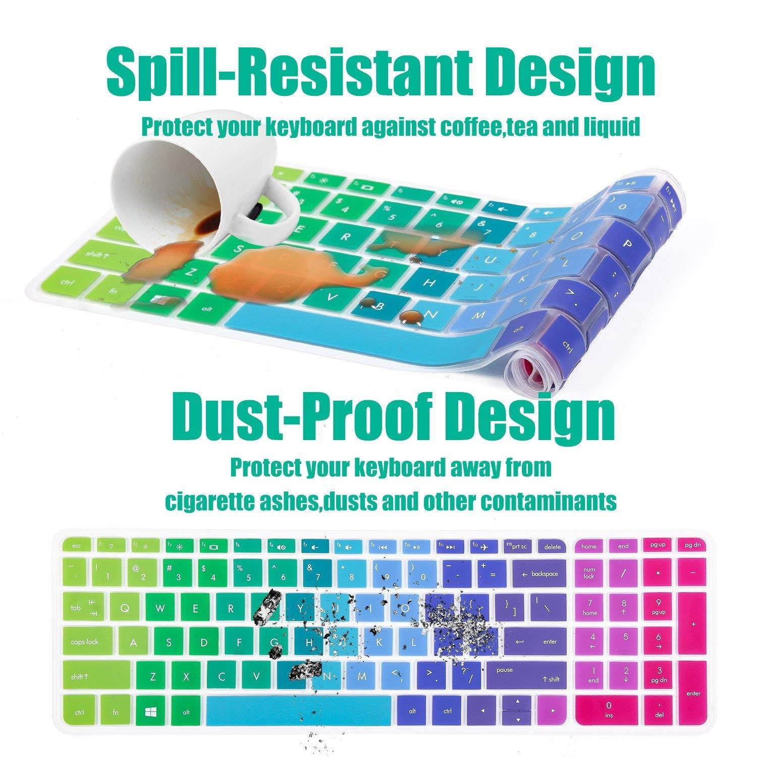 CaseBuy Keyboard Skin for 15.6" HP Pavilion 15-ab 15-ac 15-ae 15-af 15-an 15-ak 15-au 15-aw 15-ax 15-ay 15-ba 15-bc 15-bk US Layout - Compatible Model in the product description(Rainbow)