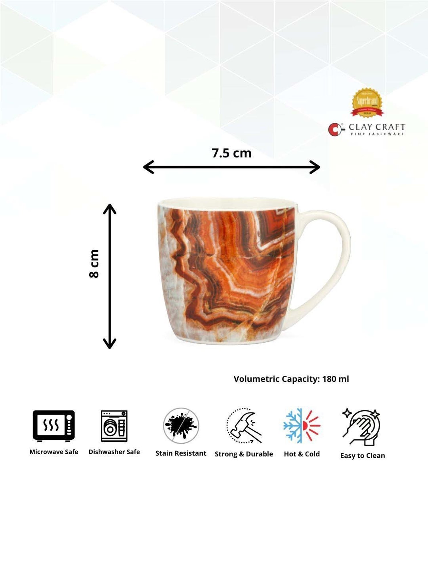 Clay Craft Multicolor Ceramic Coffee Mug (0.18 L) - Set of 6
