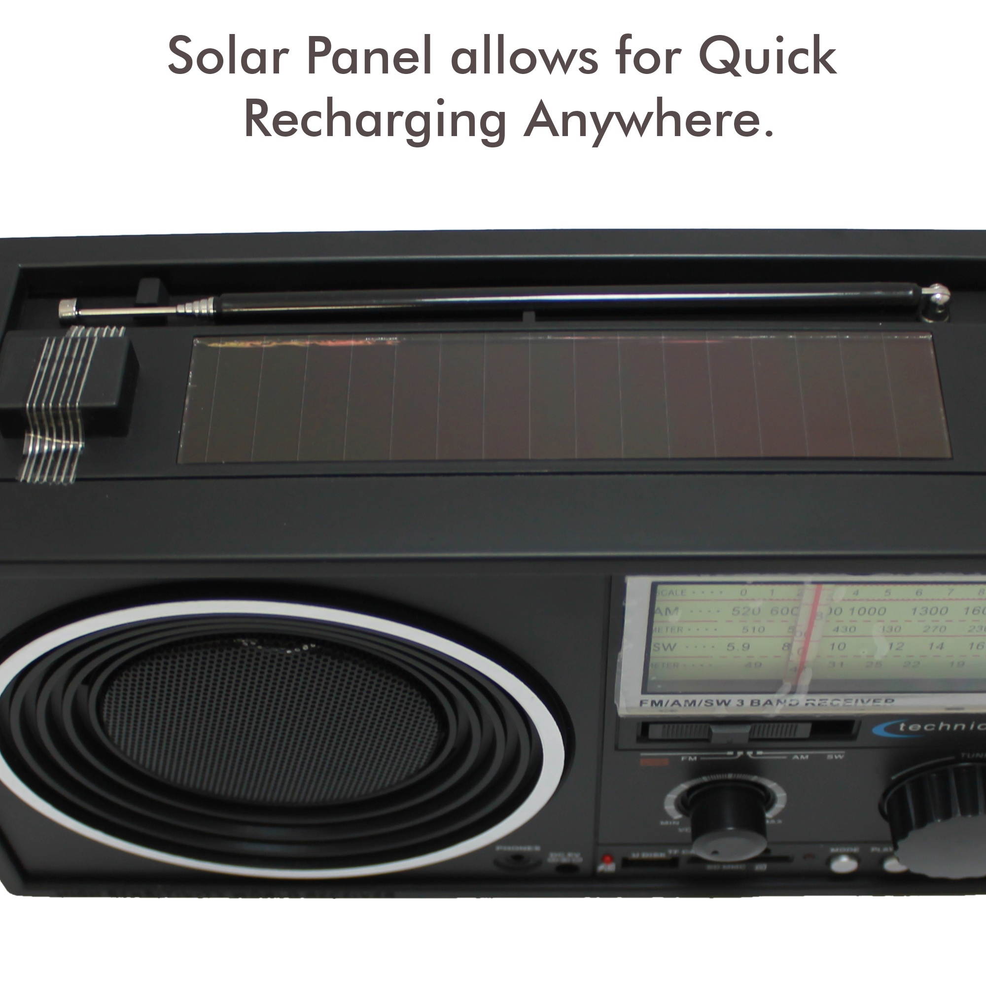 Technical Pro Portable Handheld Rechargeable Shortwave AM FM Dial Radio Speaker With USB SD Input, The Ultimate Solar Powered Radio For Anyone On The Go