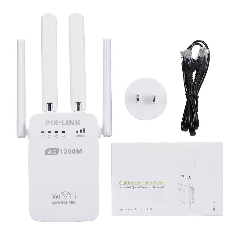PIX-LINK AC05 1200Mbps Dual Frequency 2.4G 5G Wireless Repeater High Speed 5G Gigabit Wifi Router Antenna US Plug