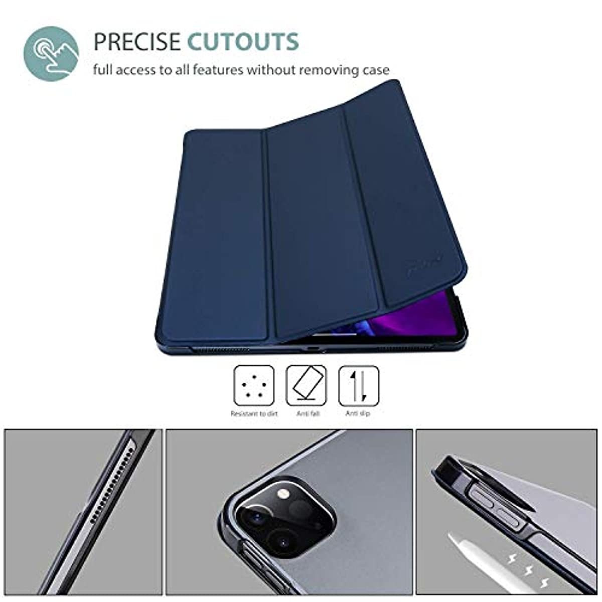 ProCase Navy iPad Pro 12.9 Slim Case 4th Generation 2020 & 2018 Bundle with iPad Pro 12.9 Tempered Glass Screen Protector