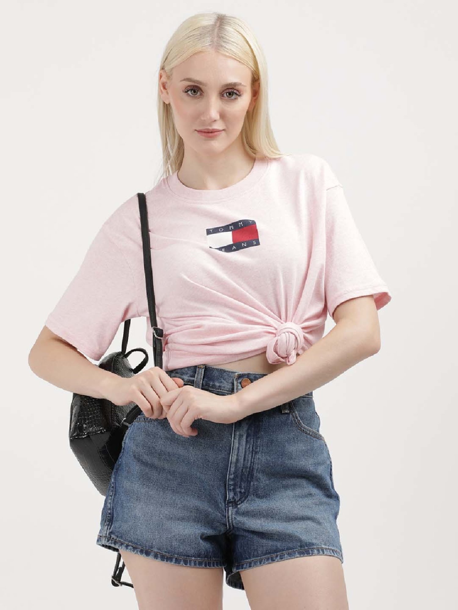 TOMMY HILFIGER Pink Cotton Logo Print T-Shirt