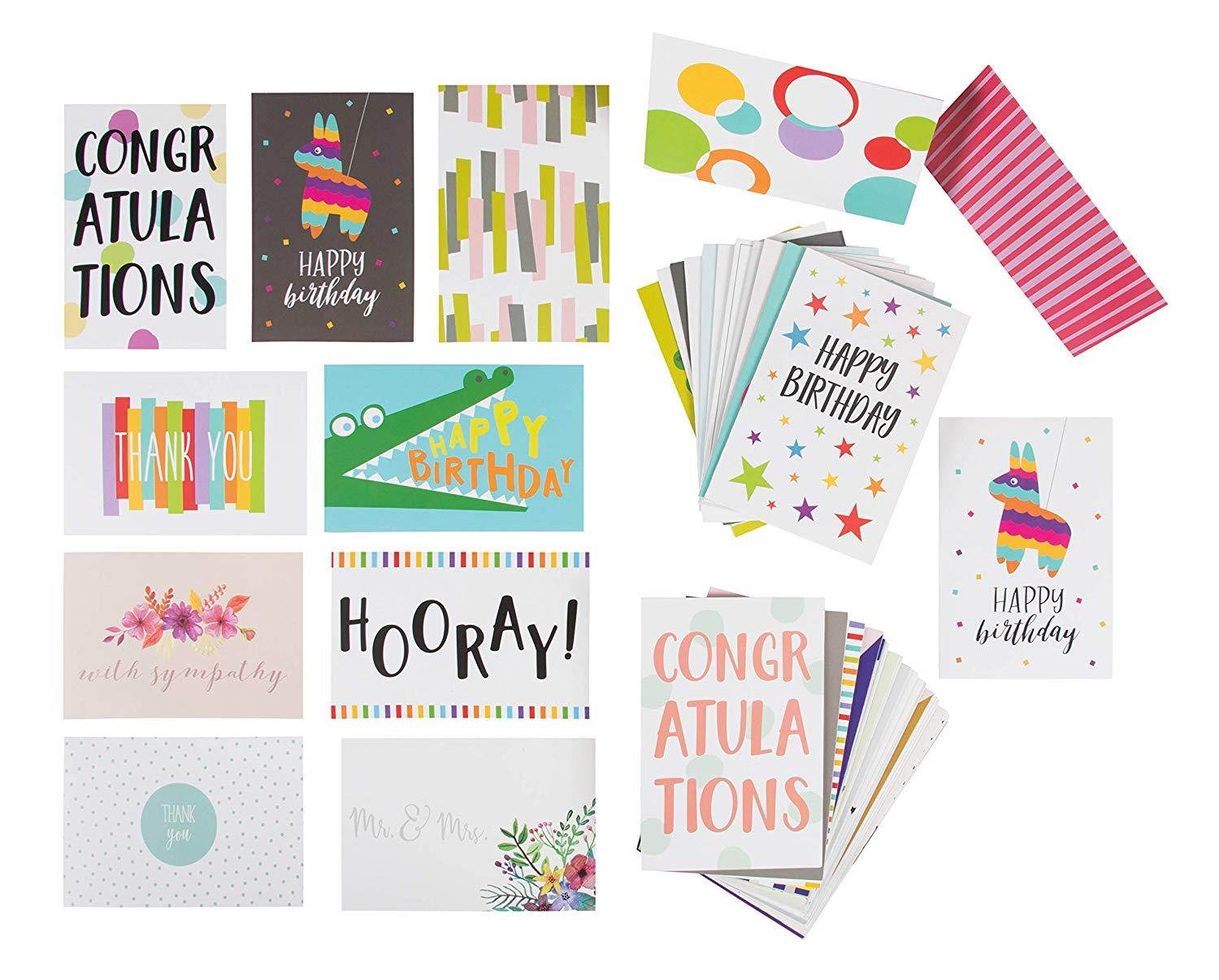 48 Pack Assorted All Occasion Greeting Cards, Blank Note Card, Includes Happy Birthday, Congratulations, Thank You Cards Assortment Designs, Bulk Box Set Variety Pack, Envelopes Included, 4 x 6 Inches