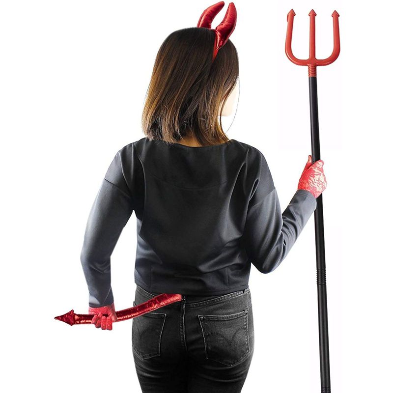 Blue Panda 5 Sets Halloween Red Devil Costume Accessory - Lace Gloves, Tail, Bow Tie, Headband, Pitchfork