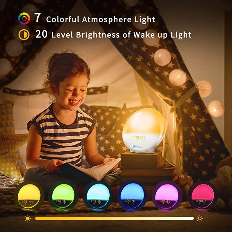 Sunrise Alarm Clock Smart Wake up Light Sleep Aid Digital Alarm Clock with Sunset Simulation and FM Radio 4 Alarms 7 Alarm SoundsSnooze20 Brightness