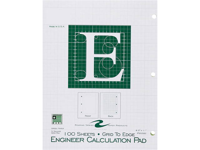 Roaring Spring 95582 Engineering Pad 100 Sheets Letter 8.50" x 11" - 1Each - Green Paper