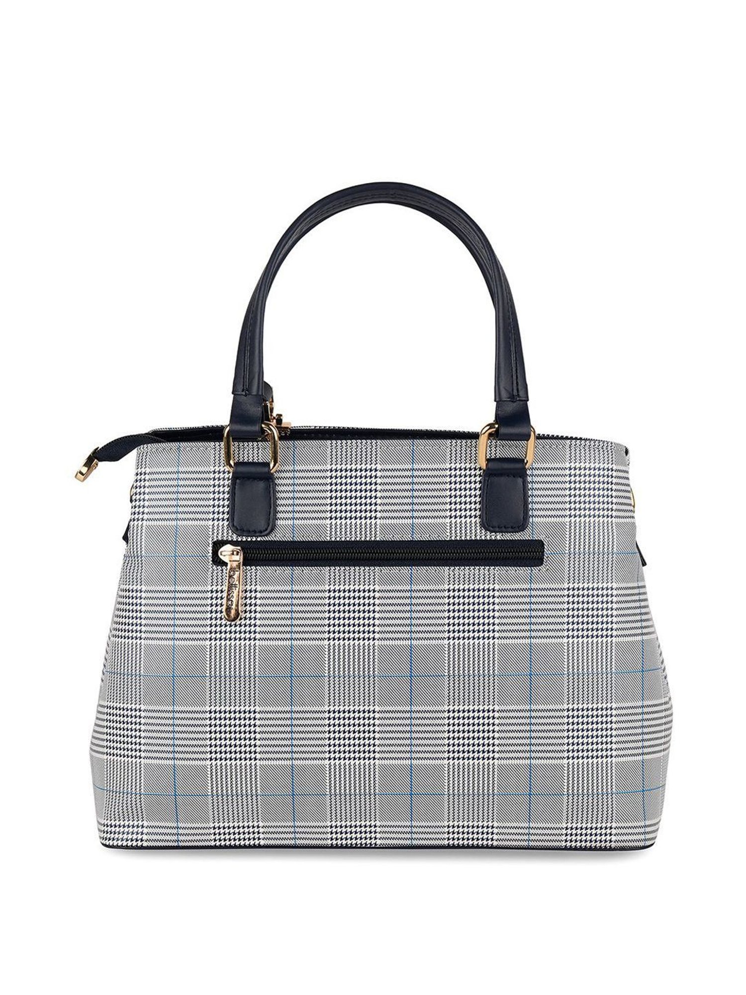 Bellissa Grey & Blue Striped Medium Handbag