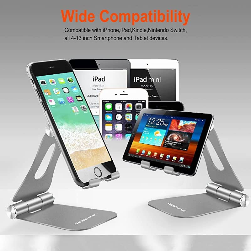 Adjustable amp Foldable Desktop Cell Phone Stands Cell Phone Holder Tablet Stand Advanced Universal Aluminum Stand Holder for Mobile Phone and Tablet Up to 13 inch Space Grey