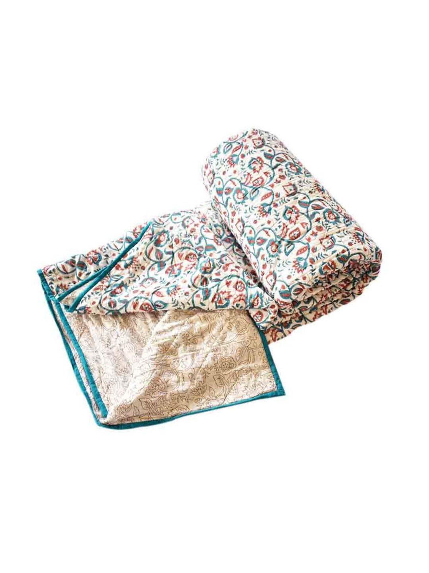 Fanusta Manzhar Blue & Rust 180 TC Mulmul Jaipuri Rajai - Set of 1