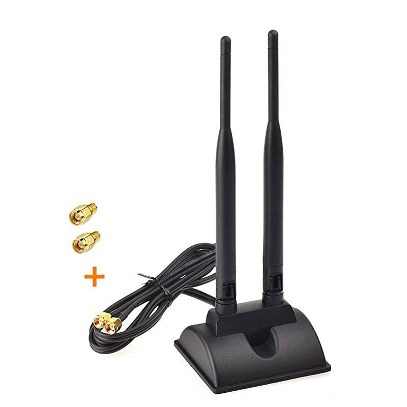 24GHz 5GHz Dual Band WiFi Antenna RPSMA Male Connector with SMA Male to RPSMA Female Adapter 2Pack for PCIE WiFi Network Card USB WiFi Adapter Wireless Router Hotspot
