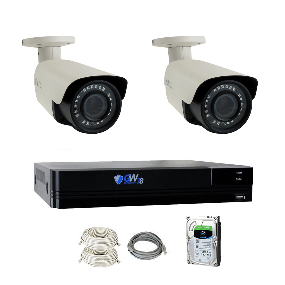 GW Security PoE 32CH H.265 NVR 4K 3840&times;2160 Security Camera System 32 Outdoor 8 Megapixels Motorized 2.8~12mm 4X Optical Zoom Lens Ethernet IP Security Bullet Cameras, Remote Home Monitoring (8TB HDD)