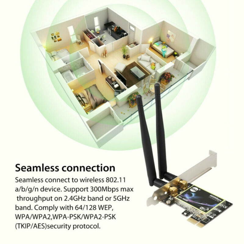 Dual Band 2.4G/5G PCI-E WiFi Wireless Card Adapter 600Mbps(2.4GHz 300Mbps or 5GHz 300Mbps) PCI Express Wi-Fi Adapter for Desktop Computer