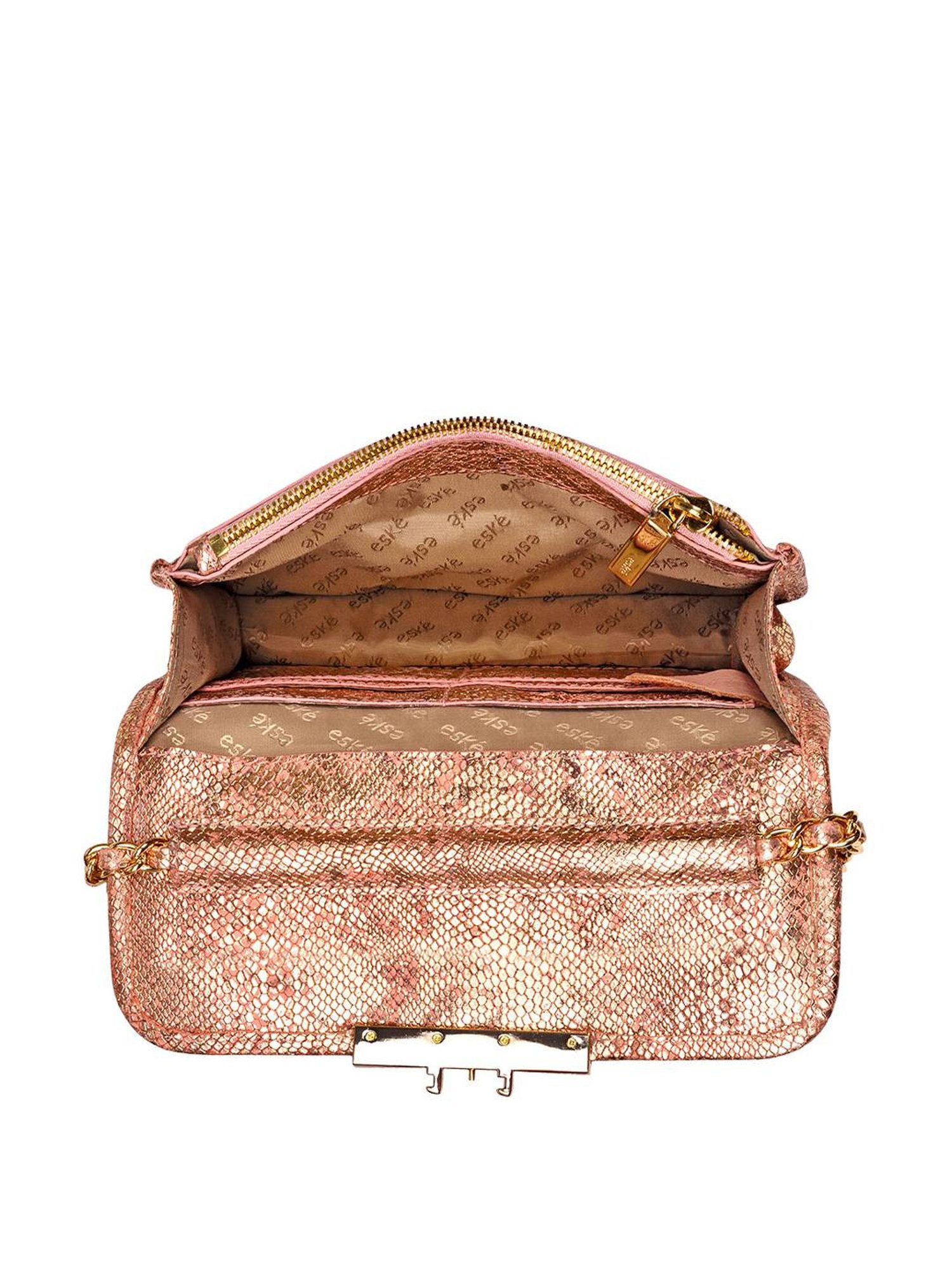 Eske Lucie Pink & Golden Textured Medium Sling Handbag