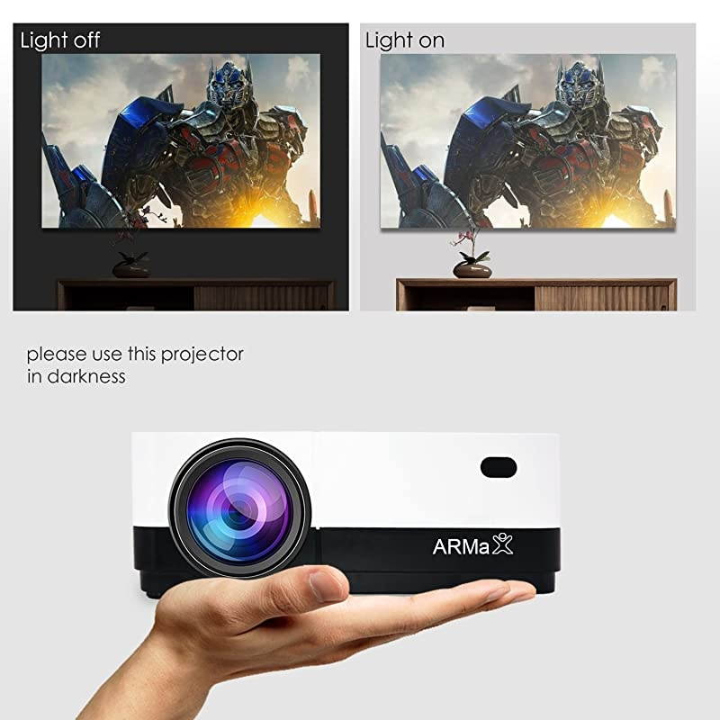 LED Movie ProjectorMultimedia Home Theater Projector Support 1080P with Free HDMI Cable 360&deg; Speaker Black and White Support 1080p