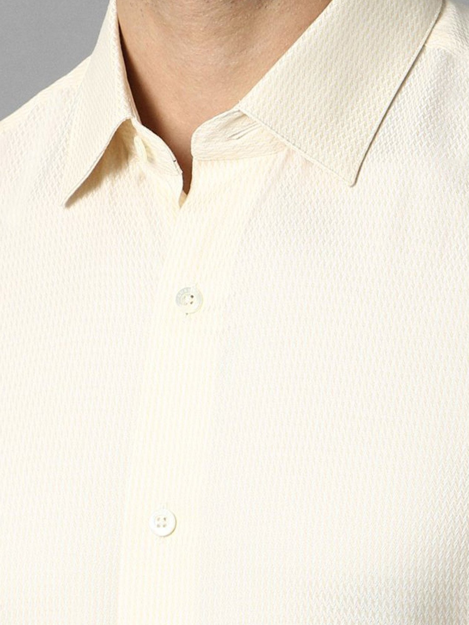 Luxure By Louis Philippe Light Yellow Cotton Regular Fit Shirt