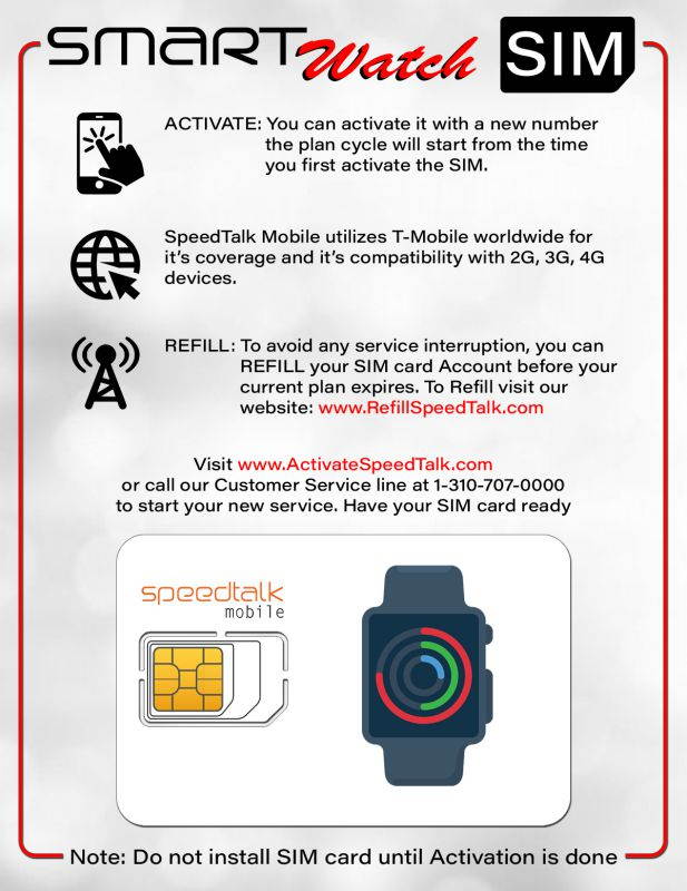 Smartwatch SIM Card Starter Kit - No Contract (Triple Cut SIM: Standard, Micro, Nano) for 2G 3G 4G Smart Watches - Global Coverage