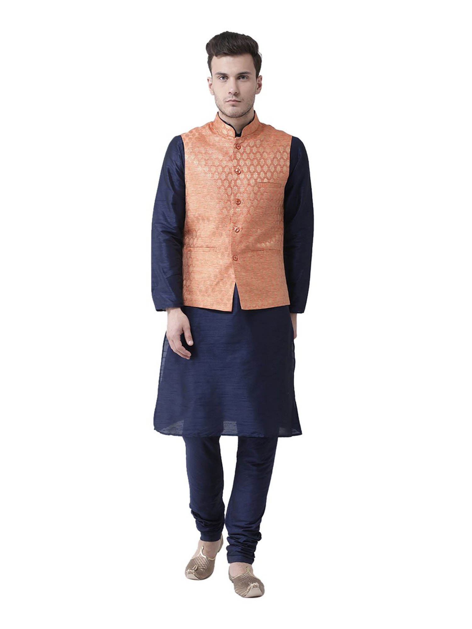 Deyann Orange & Navy Full Sleeves Silk Suit