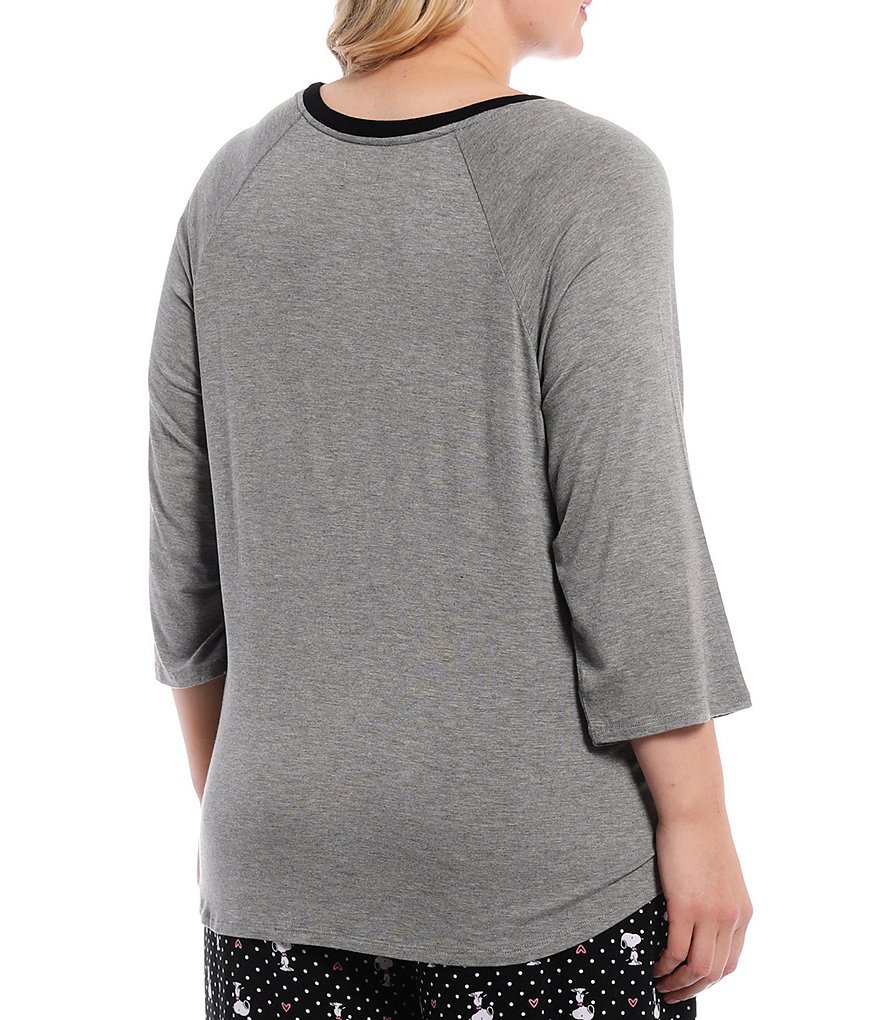 Peanuts Plus Size Snoopy #double;Love Is In The Air#double; Embroidered Jersey Knit Coordinating Sleep Top