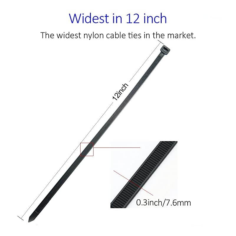 Zip Ties Heavy Duty 12 Inch Ultra Strong Plastic Wire Ties with 120 Pounds Tensile Strength 100 Pieces Nylon Tie Wraps with 03 Inch Width in Black White Indoor and Outdoor UV Resistant