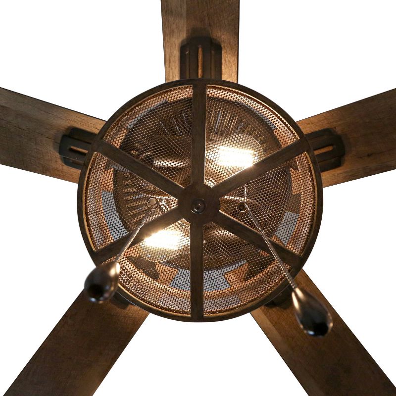 52" LED 5-Blade Dixsie Woodgrain Caged Farmhouse Lighted Ceiling Fan - River of Goods