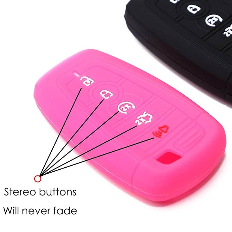 Silicone Car Key Fob Cover Fits 2017 2018 Ford Mustang Fusion Explorer Ford FSeries F250 F350 Smart Key Five Buttons Fob Remote Push Start 1Pcs Black and 1Pcs Rose