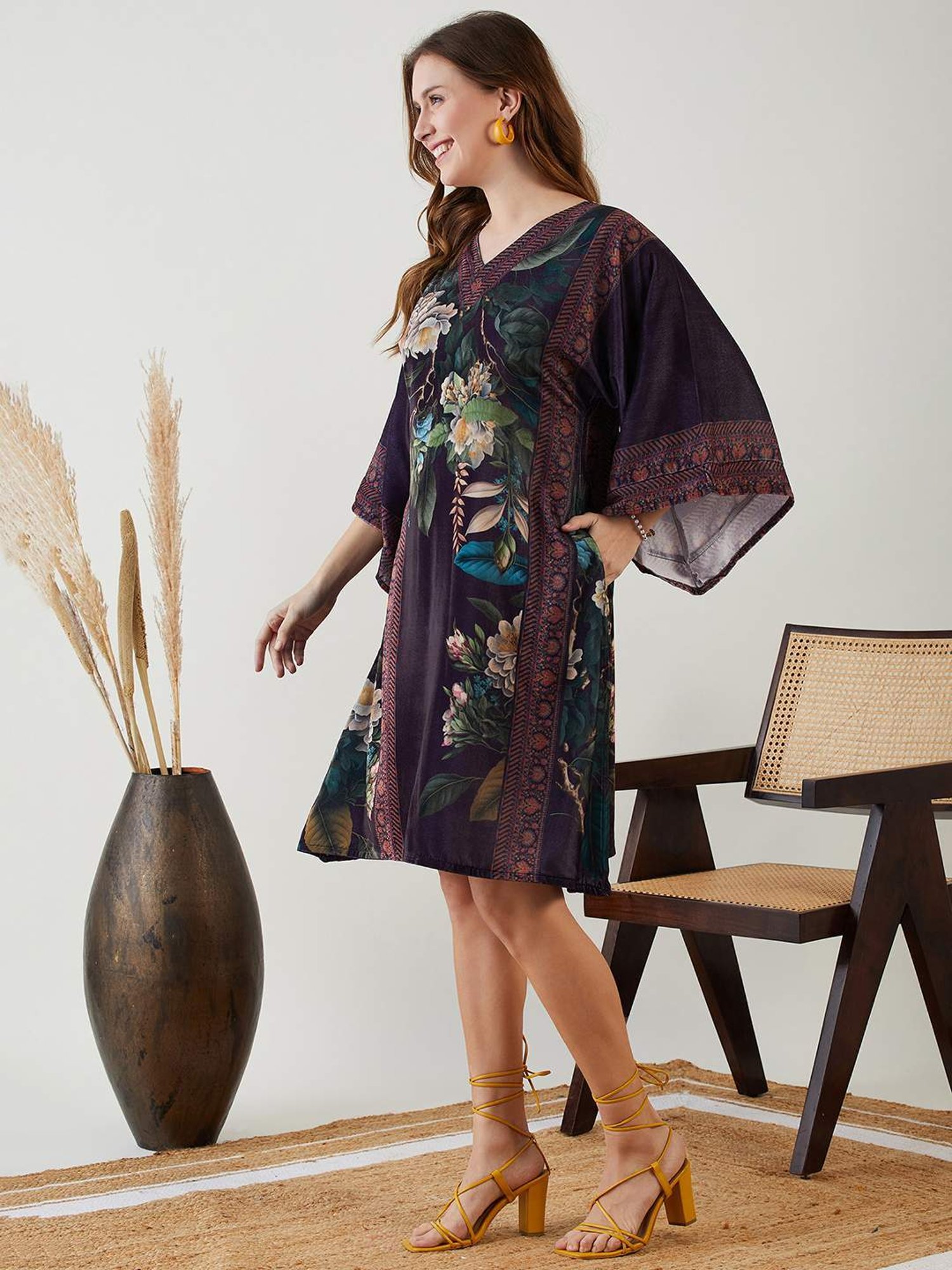 The Kaftan Company Black Printed A-Line Dress