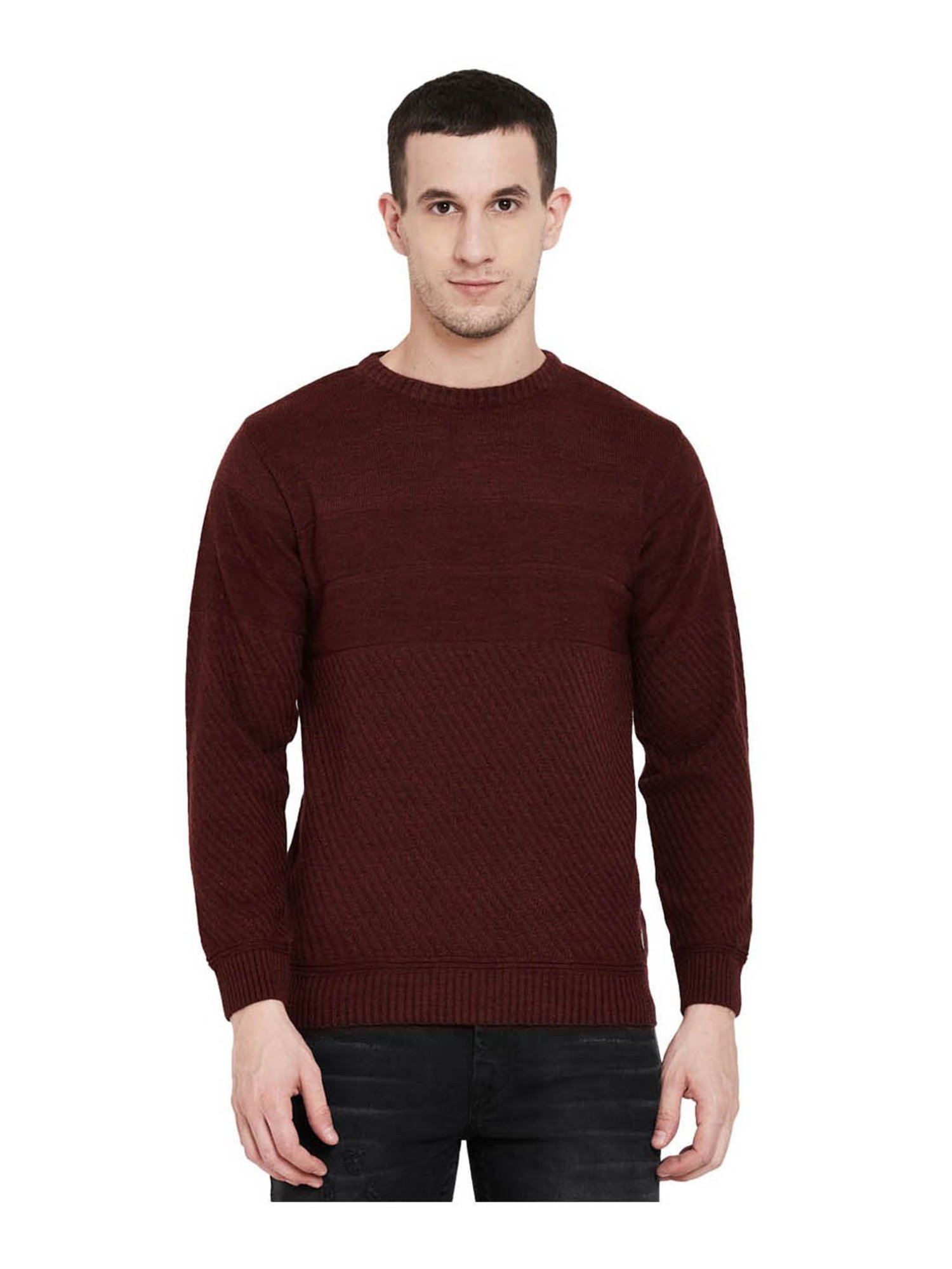 Duke Wine Self Striped Sweater
