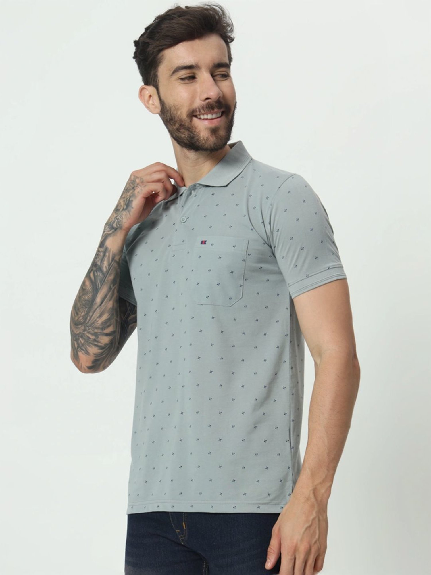Tab91 Grey Regular Fit Printed Polo T-Shirts