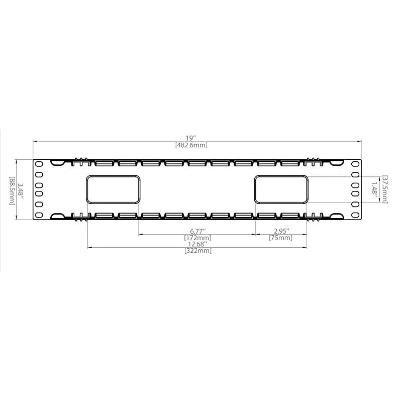 19 Inch 2U Rack Mount Cable Management Unit 12 Slots with Panel Plastic